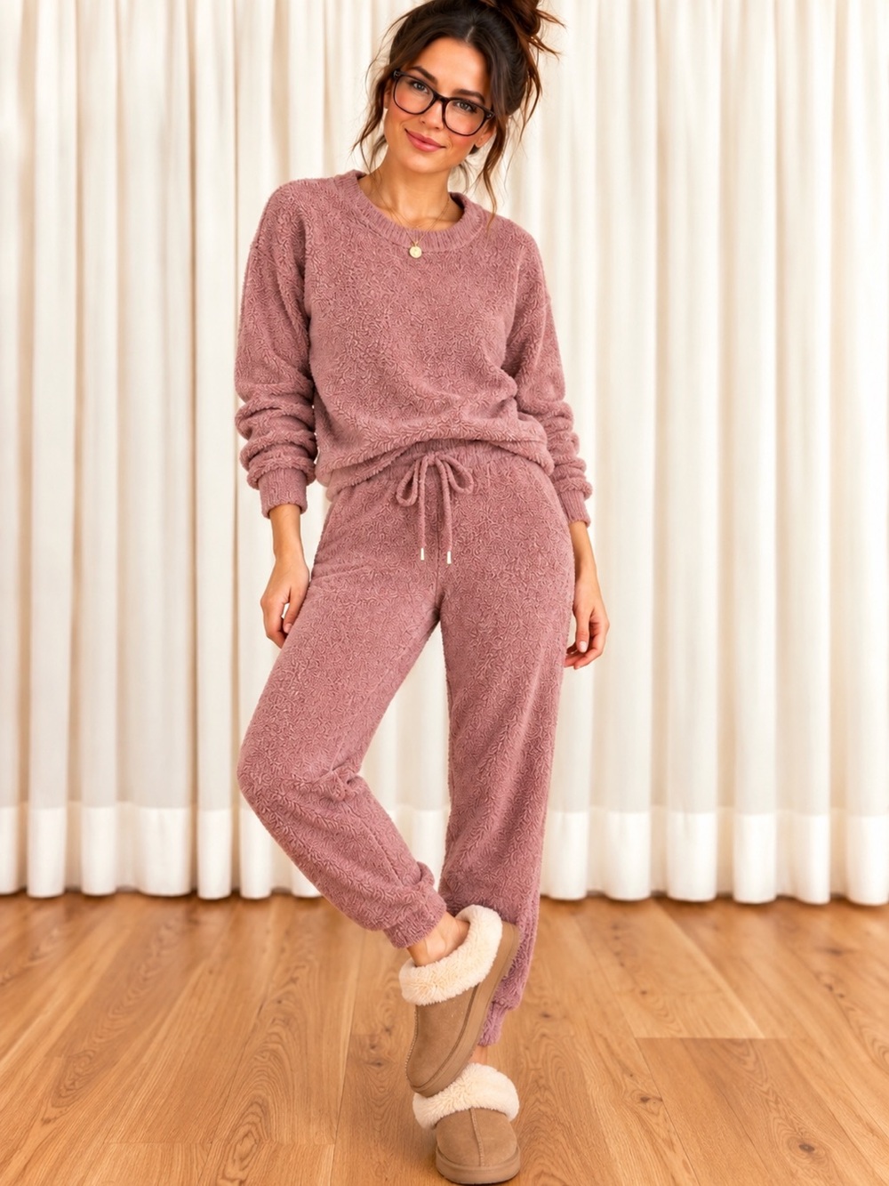 Cupcakes and Cashmere Mauve Plush Fleece Lounge Set Sweatshirt Joggers NWOT